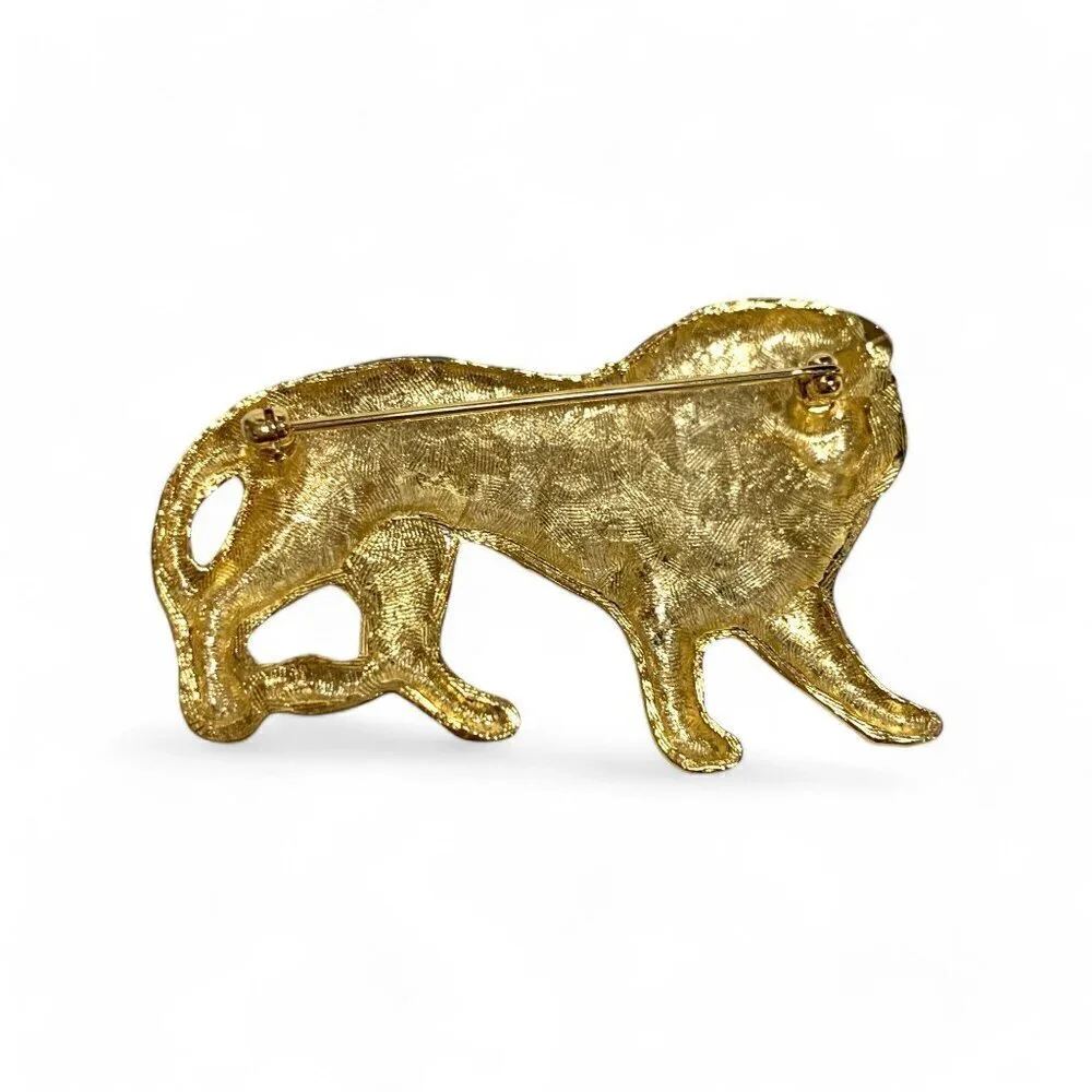 Vintage Shiny Gold Tone Lion Brooch Approx 3